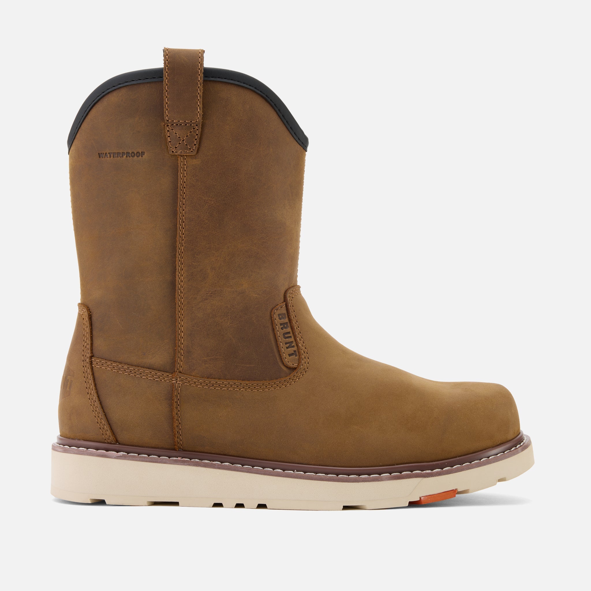 View 1 right side of the BRUNT 9 inch waterproof soft toe roper bolduc work boot in brown