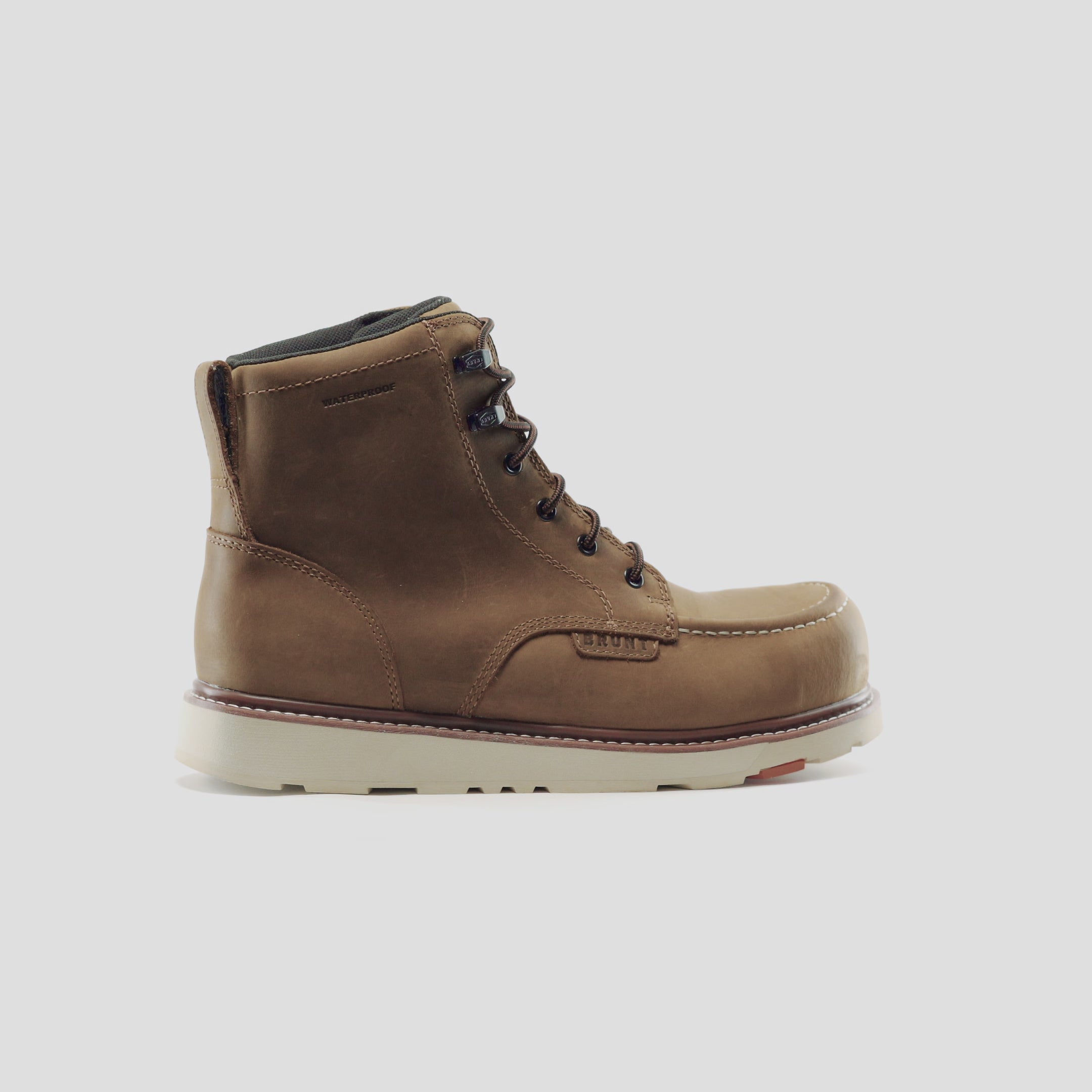 View 2 animated 360 rotating image of the BRUNT 6 inch waterproof moc toe marin work boot in brown * 0