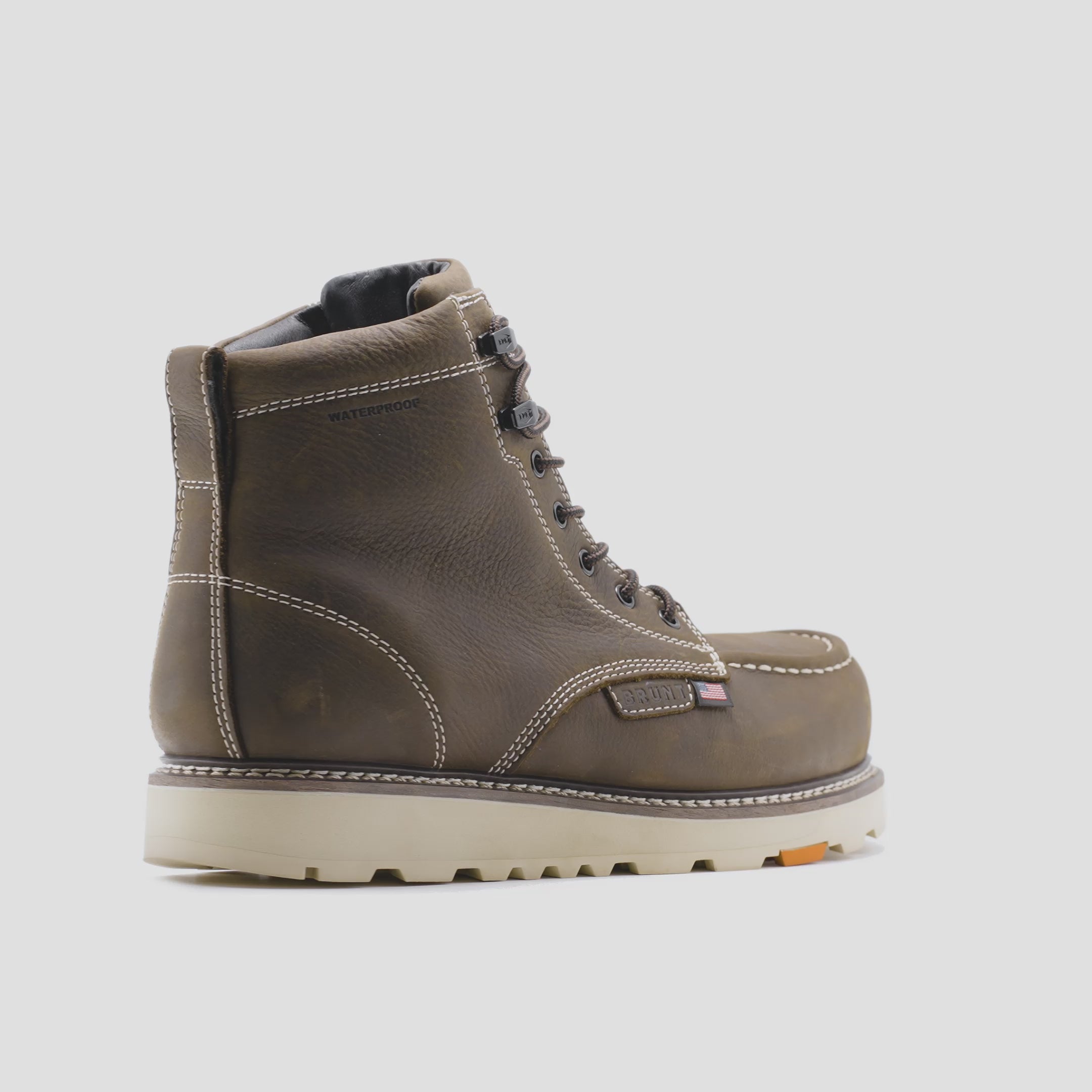 View 2 animated 360 rotating image of the BRUNT USA 6 inch waterproof welted composite toe marin work boot
