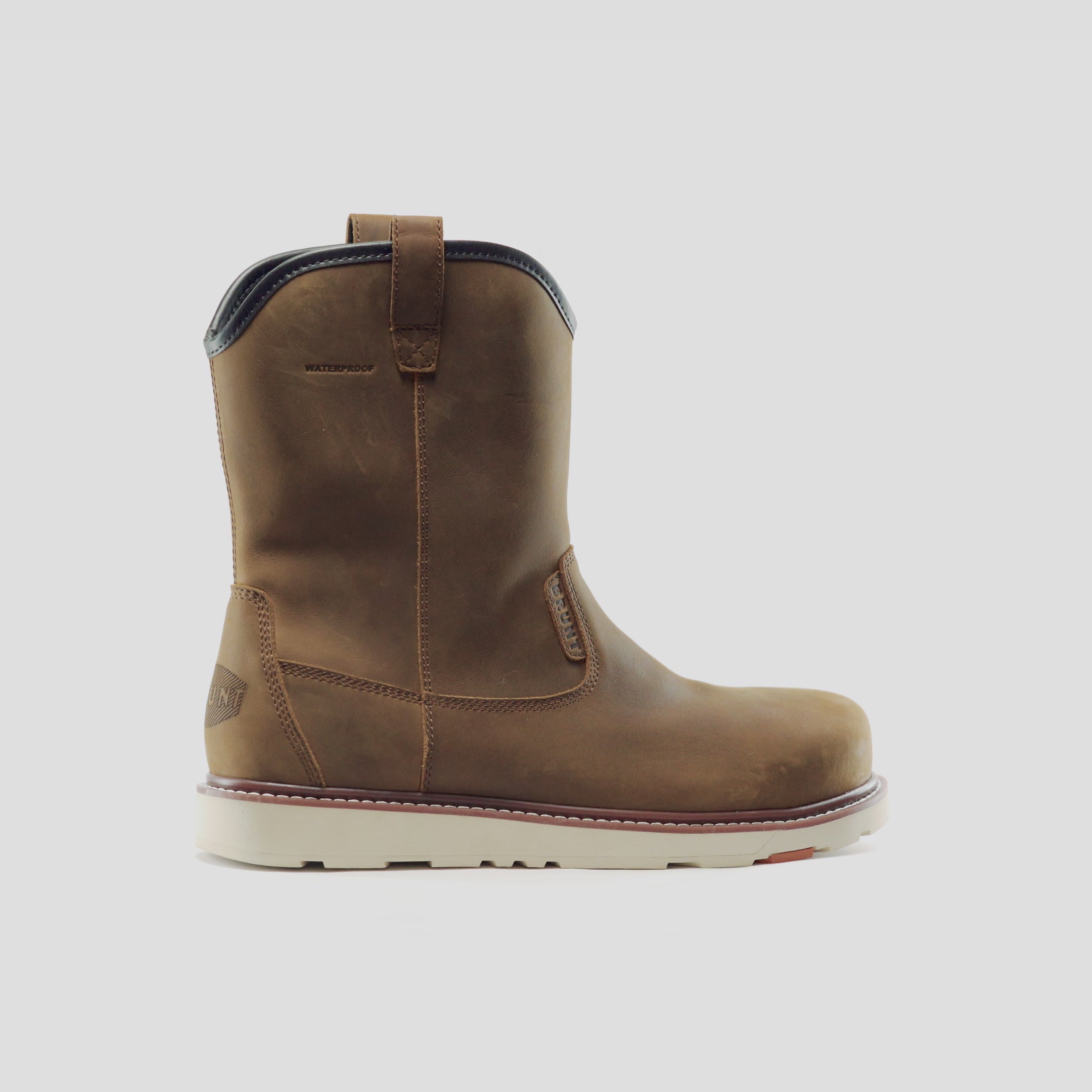 View 2 animated 360 rotating image of the BRUNT 9 inch waterproof composite toe roper bolduc work boot in brown