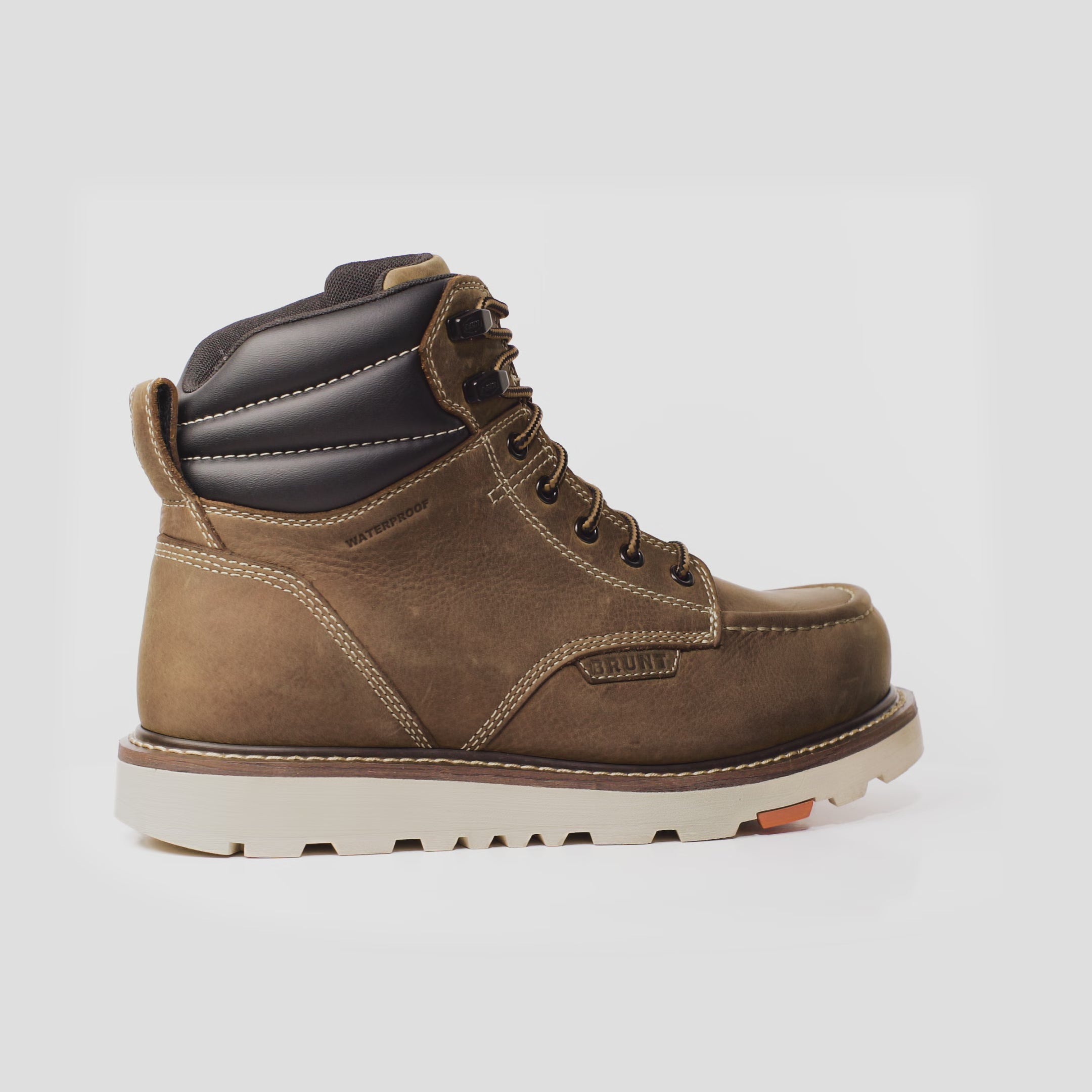 View 2 animated 360 rotating image of the BRUNT 6 inch waterproof welted moc toe marin work boot in dark tan