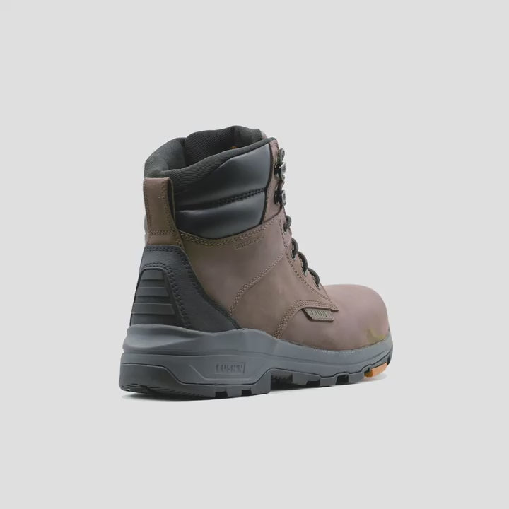 View 2 animated 360 rotating image of the BRUNT 6 inch lightweight 90 degree heel comp toe work boot in dark brown